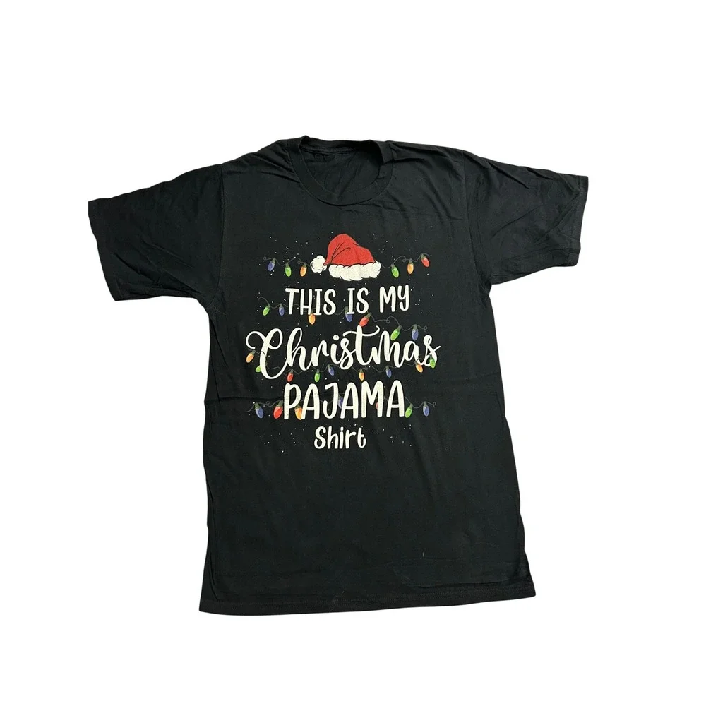 Vintage Christmas Pajama T-Shirt Mens M Black Excellent Holiday Graphic Tee‎
